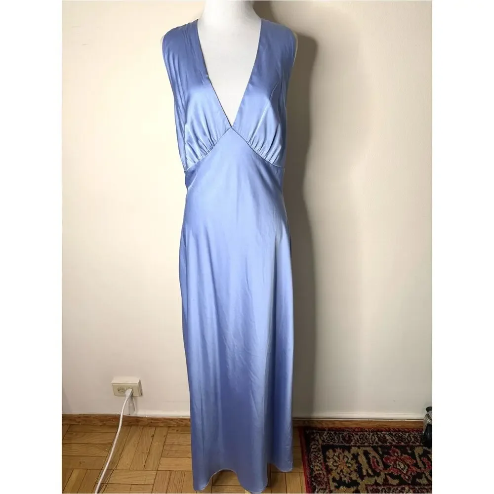 Abercrombie Pale Blue Satin Cowl Back Maxi Dress